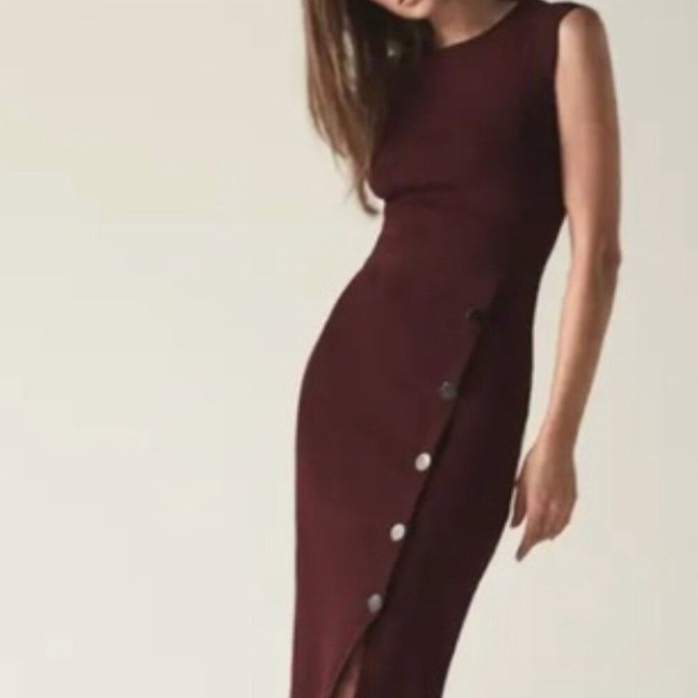 Reiss Sasha Button Detail Stretch Knit Midi Dress | Size M